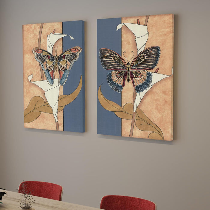 Art Street Stretched Canvas Painting Beautiful Butterfly For Living Room Decoration (Set of 2, Size: 16x22 Inch)