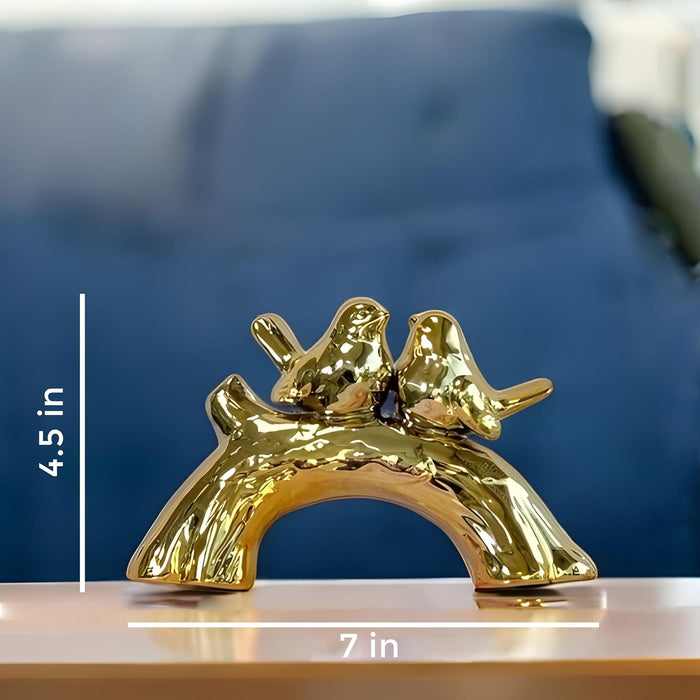 Birds Sitting on Tree Showpieces Statue for Home Décor, Golden (7x4.5 inch),