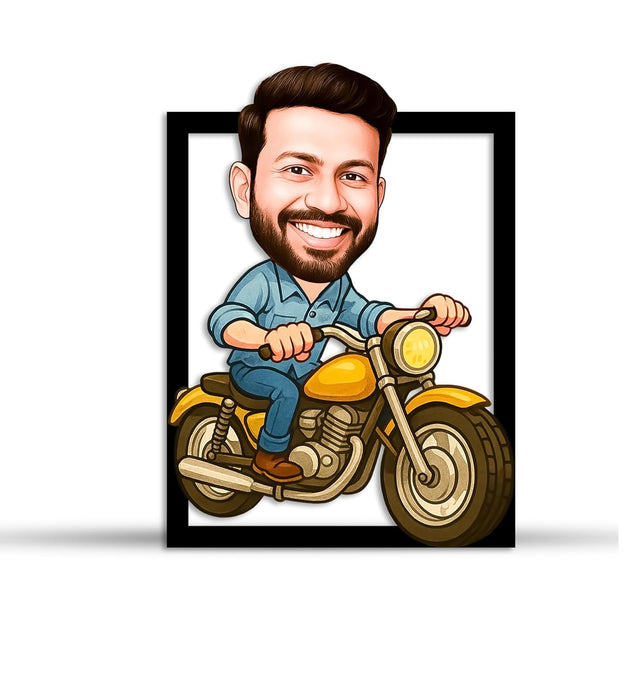 Personalized Gift for Friends, Brother, BFF, Boyfriend, Father Character Caricature Standee, Photo Frame Unique Design Customized Gift for Bikers, Friends & Family, Motorcycle Rider