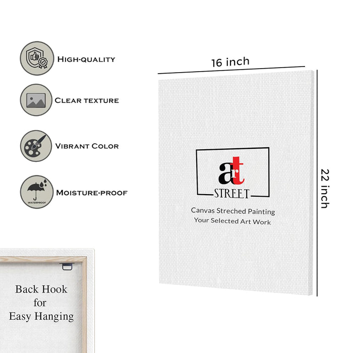 Portrait Stretched Canvas Shree Krishna with Mantra Indian Religious Art Wall Décor Art Printed on Canvas Stretched on Wood 41x56 cm