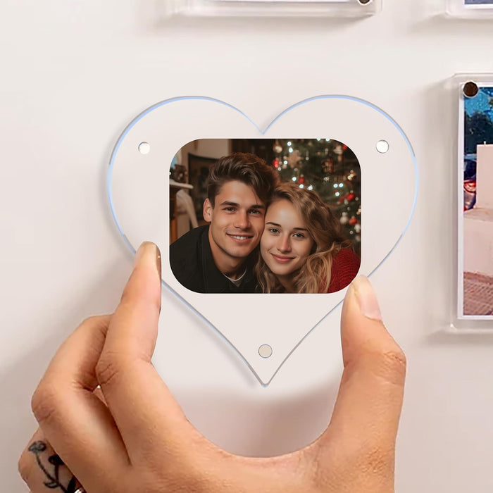 Acrylic Magnetic Picture Photo Frames 9x10 Cm Set of 2, Custom Acrylic Refrigerator, Heart Shape Fridge Magnetic Photo Frames.