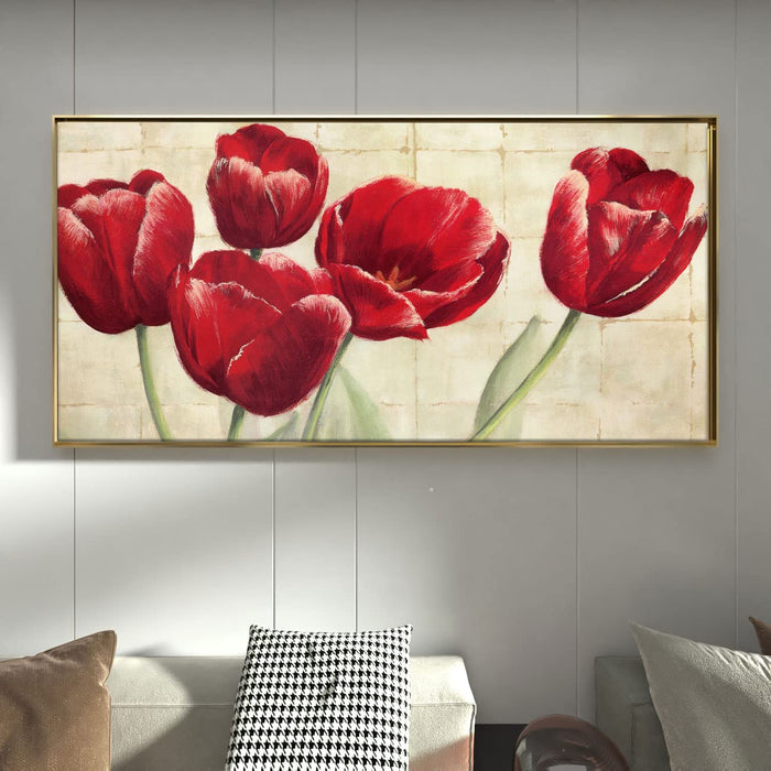 Colorful Tulip Garden Canvas Wall Art Print, Decorative Modern Framed Luxury Paintings for Home Décor (Green, 24x47 Inch)