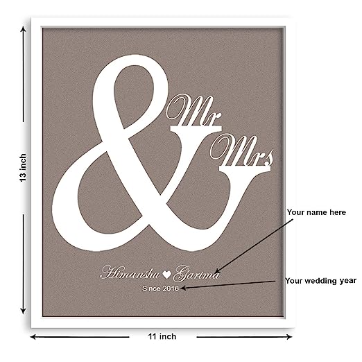 Art Street Personalized Mr. & Mrs Date & Name Display Wall Art Print- Size 13X11 Inches