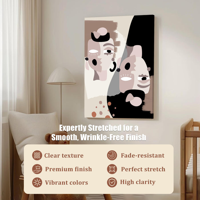 PAINTINGMANTRA Abstract Face theme Stretched Canvas Wall Art Modern Boho Illustration Painting for Home & Office Wall Decor, (16x22 Inch)