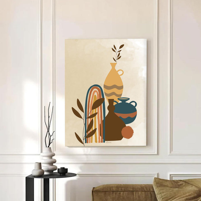 Abstract Vase and Plant Stretched Canvas Wall Art Modern Boho Illustration Painting for Home & Office Wall Decor, (16x22 Inch)