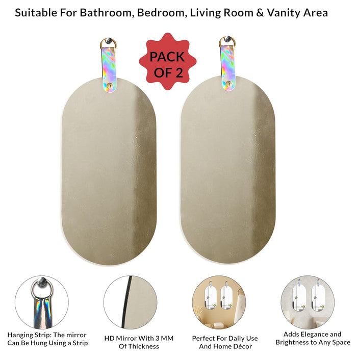 Art Street Frameless Capsule Acrylic Mirror Pack of 2 Shatterproof, Self-Adhesive, Decorative Acrylic Wall Mirror for Bathroom, Bedroom, Living Room, Vanity Area Mirrors, Capsule Mirrors 13x29 cm