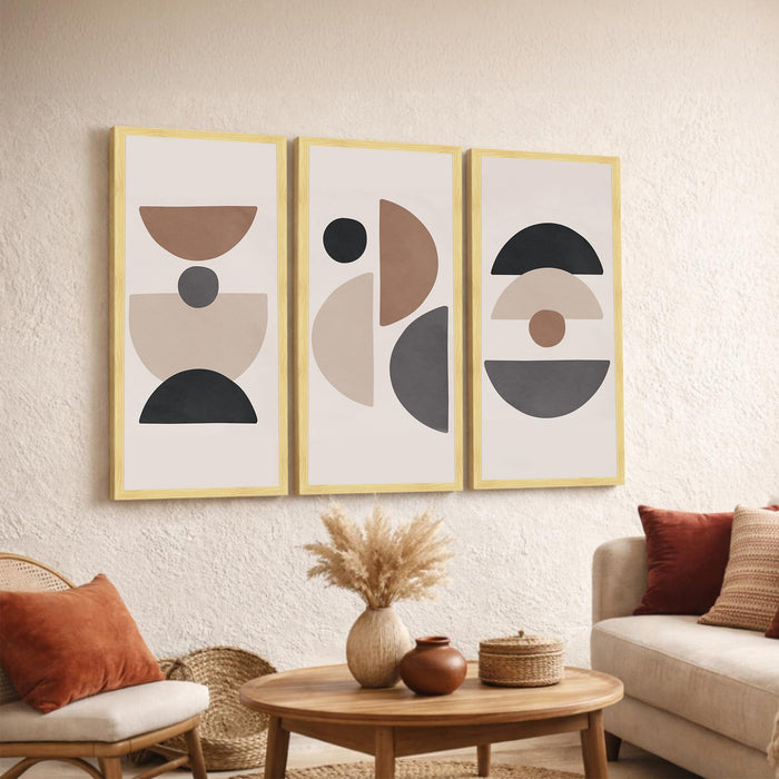 Abstract Geometric Framed Wall Art Set of 3 | Modern Boho Minimal Wall Décor |Engineered Wood Frame Art for Living Room, Bedroom & Office, 8.9x18.9 Inch