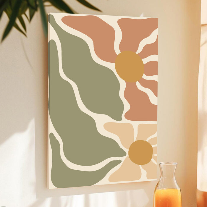 Abstract Sun Pattern greey Stretched Canvas Wall Art Modern Boho Illustration Painting for Home & Office Wall Decor, (16x22 Inch)