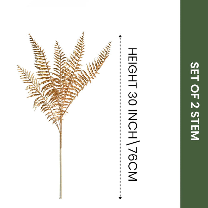 Art Street Artificial Golden Fern Stems (Set of 2) – Metallic Plastic Decorative Leaves for Home Décor, Vase