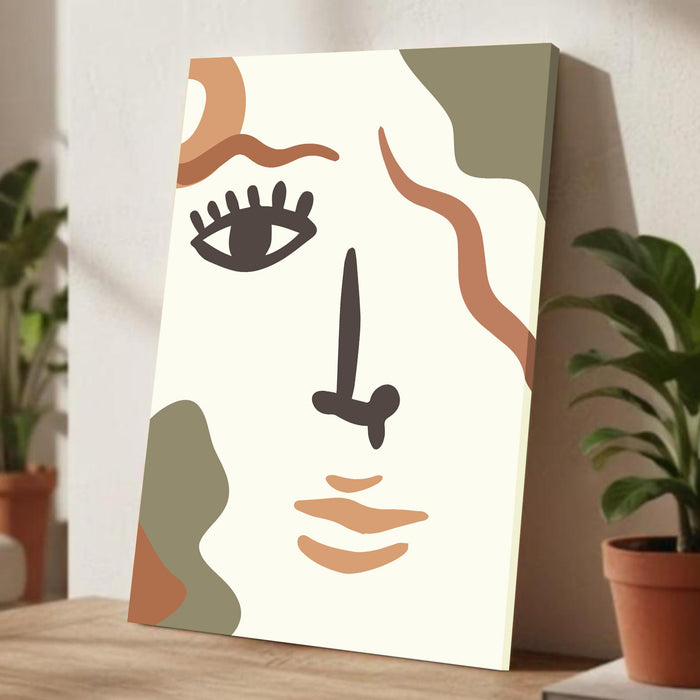 Abstract Face Stretched Canvas Wall Art Modern Boho Illustration Painting for Home & Office Wall Decor, (16x22 Inch)