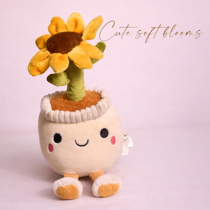 Art Street Cute White Potted Plush Plant with Smiling Face & Dangling Legs | Soft Sunflower Kawaii Desk Decor | Unique Gift for Plant Lovers, Valentine's Day