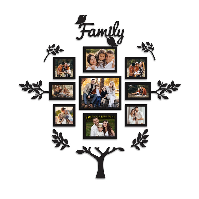 Family Tree Wall Photo Frame Set Pack of 9 with 10 MDF Cutouts for Home Decoration Wall Photo Frame Collage for Living Room Bedroom