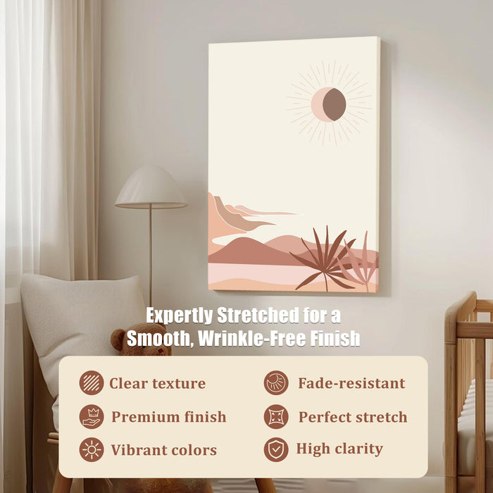 Abstract Desert sun Stretched Canvas Wall Art Modern Boho Illustration Painting for Home & Office Wall Decor, (16x22 Inch)