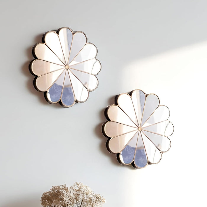 Bronze Decorative Wall Mirrors 2 Piece Daisy Mirror Set, Floral Petal Design, Compact Size, Wall-Mount Ready 24x24 cm