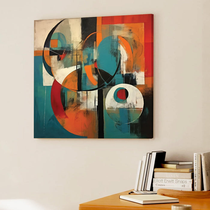 Geometric Abstract Stretched Canvas Painting For Living Room | Mid-Century Modern Wall Art Large Canvas Painting For Livingroom Home Decor, Bedroom, Hallway's, Office, Hotel - 86x86 cm