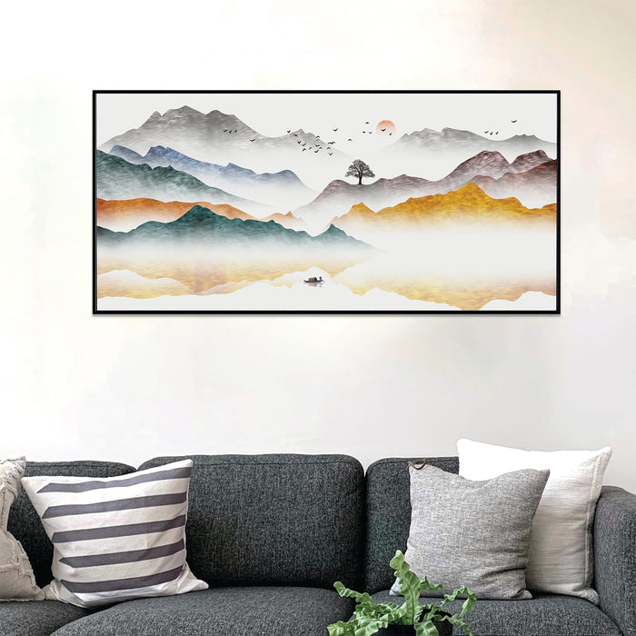 Abstract Colorful Mountain Large Canvas Painting Panel for Home Décor (Gold, 47x23 Inch)