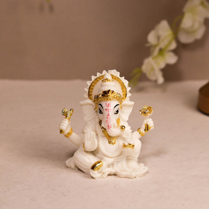 Ganesh Ji Statue Showpiece Murti, Crafted from Marble Finish Ganesh Ji  (White, 6x7 cm)
