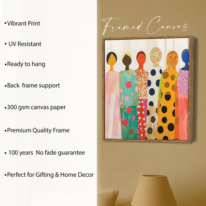 Modern Figurative Framed Painting For Living Room | Women Unity Large Canvas Painting With Frame Wall Art For Bedroom, Hallway's, Office, Hotel, Size 58x58 cm