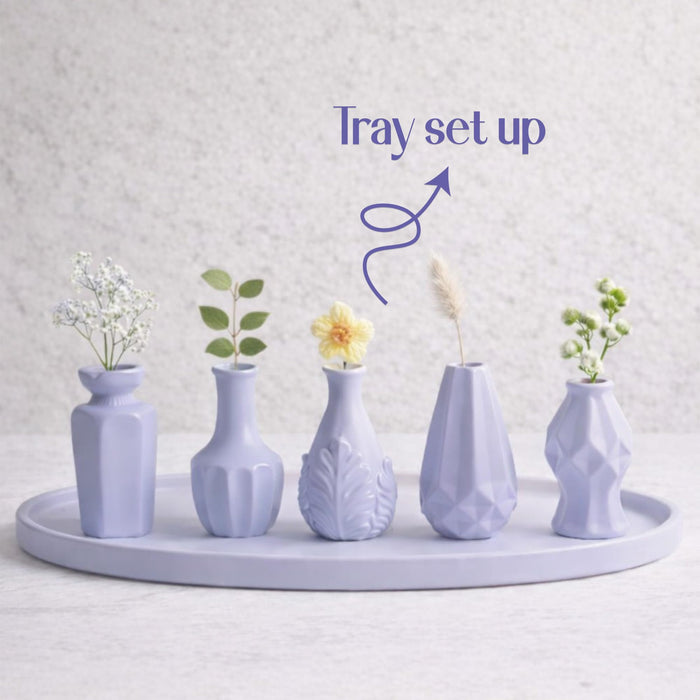 Set of 5 Grey Ceramic Decorative Vases for Home Decor | Modern Minimal Flower Vase Set for Living Room, Bedroom, Table & Gift