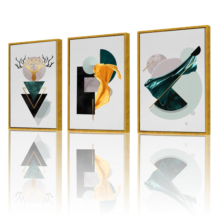 Abstract Marble Curves Geometric Canvas Painting For Home Décor (17x23 Inch, Set Of 3)