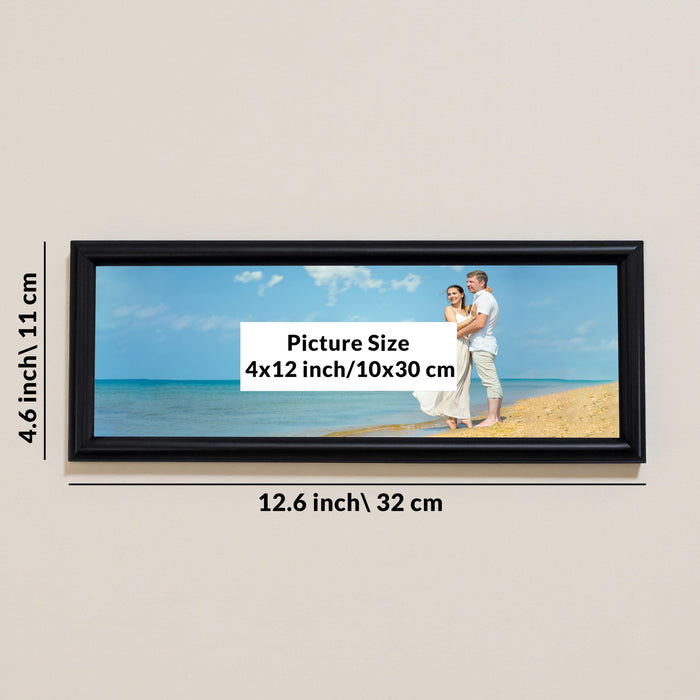 Art Street Horizontal Photo Frame Set of 2 for Tabletop Display, Black Panoramic Wooden 4x12 Inch Picture Frames with Stand, Designer Photo Frame for Home Decor, Gift Picture Frames Set 12x32 cm