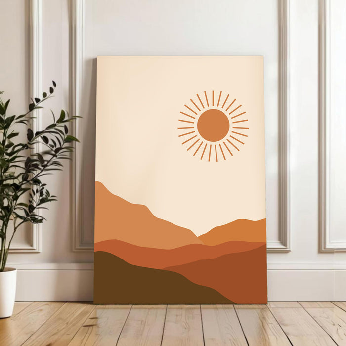 Abstract Desert Mountain Sun Stretched Canvas Wall Art Modern Boho Illustration Painting for Home & Office Wall Decor, (16x22 Inch)