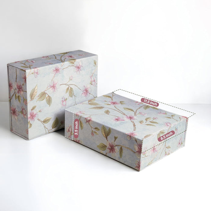 Foldable Cardboard Flowers Printed Hamper Gift Box Set of 2, Multipurpose Gift Hamper Box For Special Occasions, Wedding Gift Packaging (Blue)