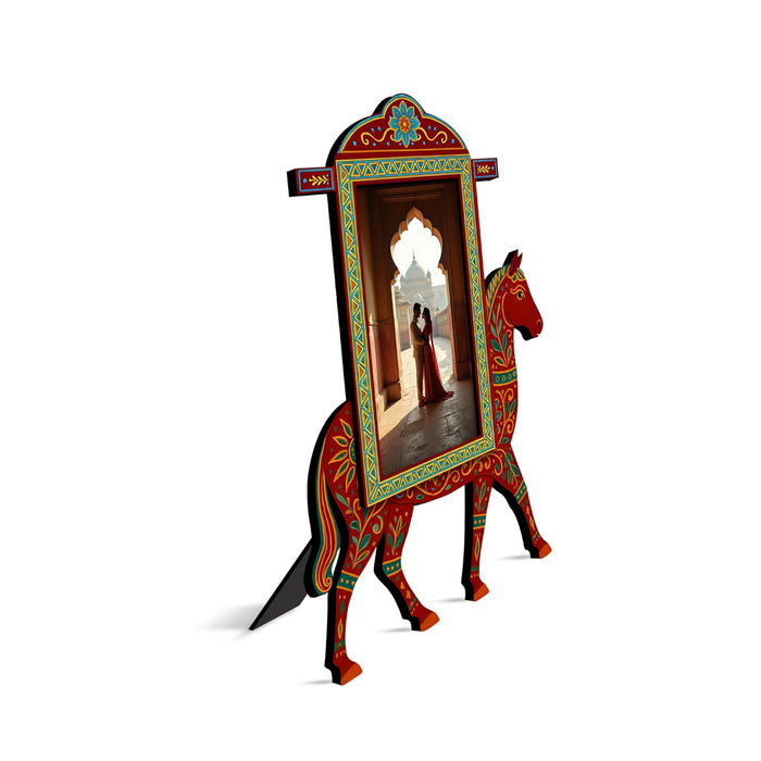 Horse Photo Frame Handcrafted Indian MDF Decorative Tabletop Frame Ethnic Rajasthani Handpainted Wooden Horse Photo Frames 18x23 cm