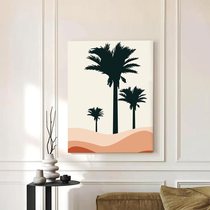 Abstract Palm Tree Desert Stretched Canvas Wall Art Modern Boho Illustration Painting for Home & Office Wall Decor, (16x22 Inch)