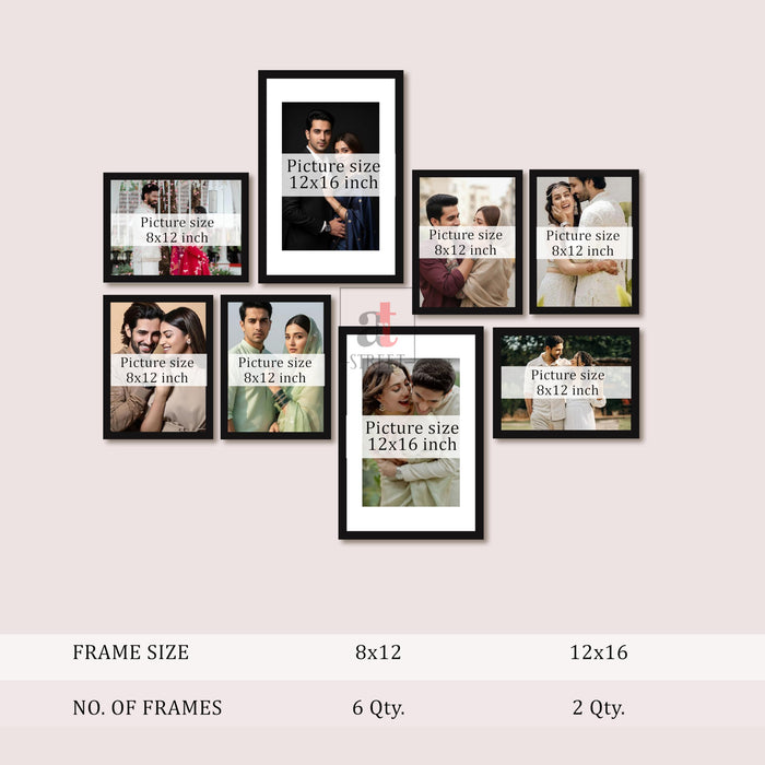 Art Street Photo Frame Set of 8 Black Wall Decor Collage Display Hanging Family Picture Frames Gallery Collection Decor Items Wall Mount Frames Birthday Anniversary Gift, 8x12 and 12x16 In