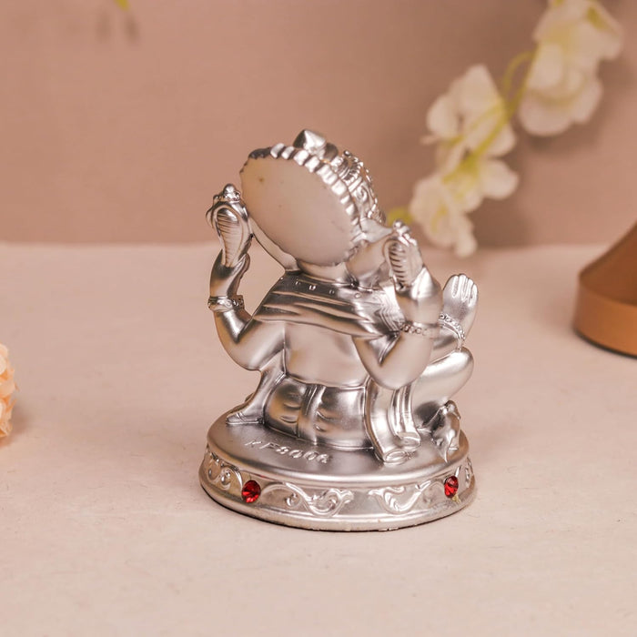 Ganesh Ji Statue Showpiece Idol, Crafted from Resin Ganesh Ji Murti (Silver, 8x11 cm)