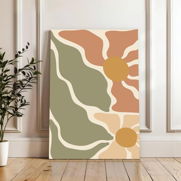 Abstract Sun Pattern greey Stretched Canvas Wall Art Modern Boho Illustration Painting for Home & Office Wall Decor, (16x22 Inch)