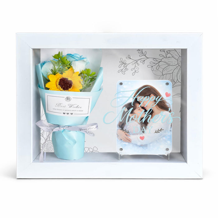 Mother's Day Flower Gift Box for Memories with Flower Bouquet and Fridge Magnet, Beautiful Moments in a Shadow Box, for Anniversary Gifting, Elegant Home Decor Display (Size: 18x23 cm)
