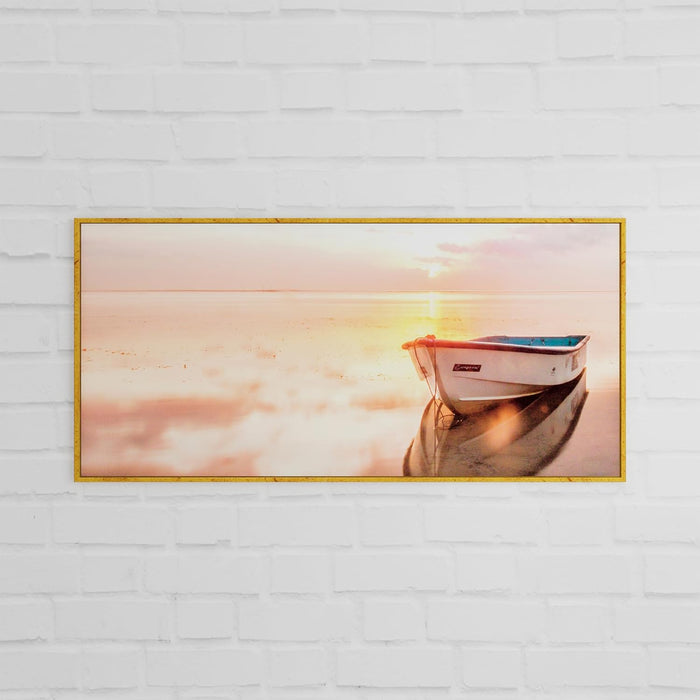 Art Street Abstract Boat in River Sunset Large Canvas Painting Panel for Home Décor (Gold, 23x47 Inch)