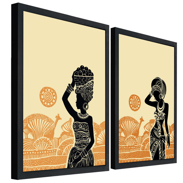 Art Street Wall Art Prints Embossed Laminated Framed, Two African Lady Art For Living Room, Decorative Home & Wall Décor Abstract Art (Size: 16x22 Inch)