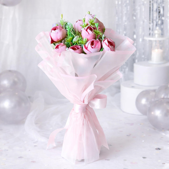 Art Street Artificial Rose Bouquet, Pink Flower Arrangement, Handmade Fabric Flowers for Valentine's Day Gift, Birthday, Anniversary, Romantic Gift for Women, Men, Home Decor, Couple, 35 cm