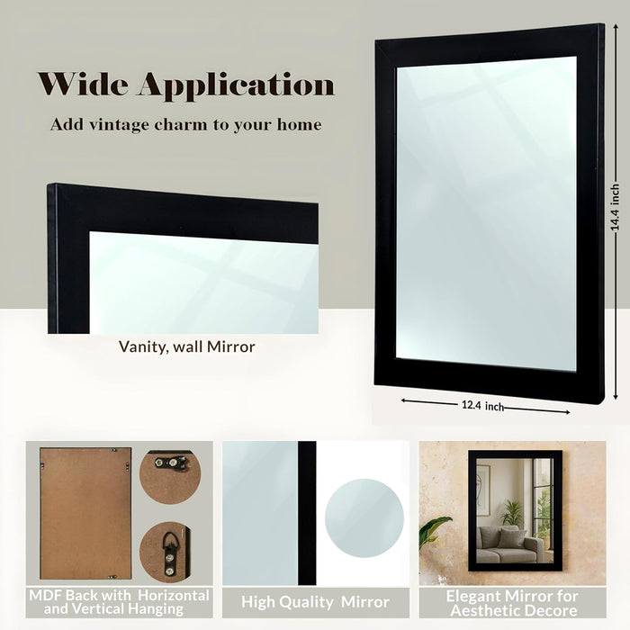 Bathroom Wall Mirror, Black Wall Mount Rectangular Makeup Mirror, Decorative Looking Glass with Frame (Size: Inner: 10x12 in, Outer: 12x14 Inch)