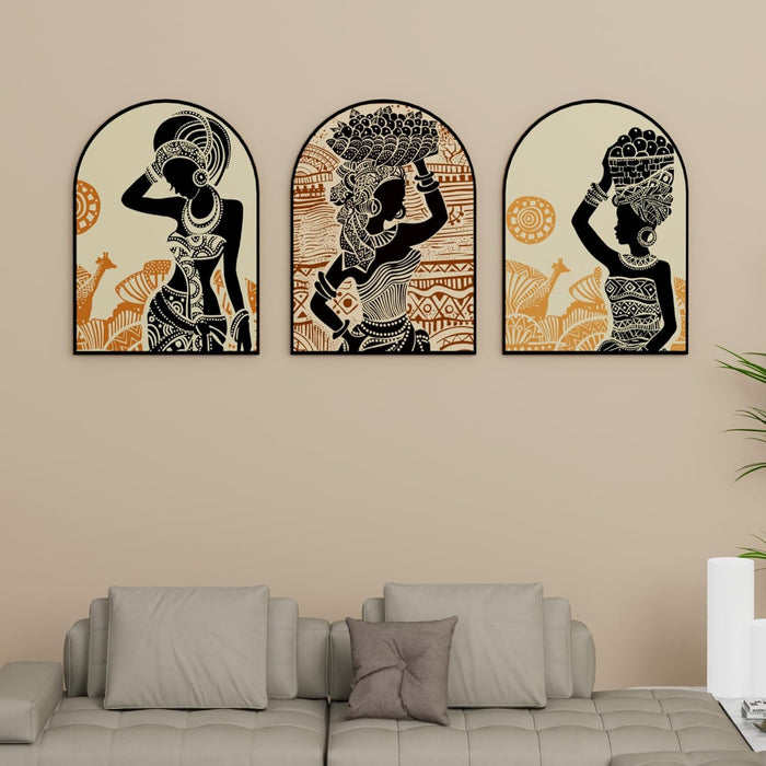 Art Street MDF Wall Art Prints African Girls, Black Female Figures Print, Modern Home Décor (Set of 3, Size: 16x22 Inch)