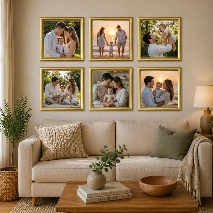 Art Street Picture Photo Frame Set of 6 for Bedroom, Tabletop Frames with Stand, Photo Frames for Couples, Weddings, Home Decor, Portrait or Landscape Display (Golden, 8x8 Inch)