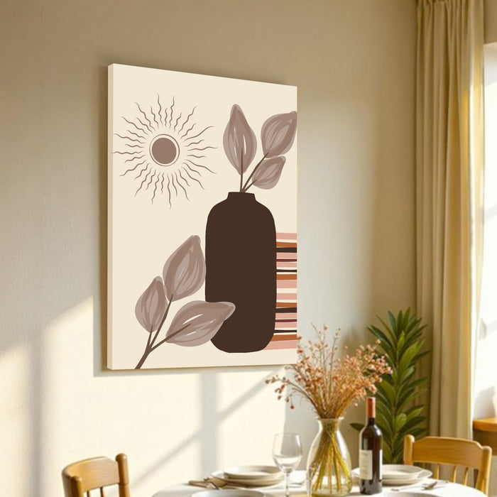 Abstract Vases and Leaves desert Stretched Canvas Wall Art Modern Boho Illustration Painting for Home & Office Wall Decor, (16x22 Inch)