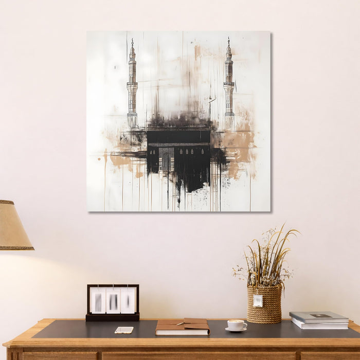 Modern Abstract Stretched Canvas Wall Art Painting For Living, Minimalist Neutral Earth Tone Painting, Geometric Artwork for Living Room, Office & Home Decor (56xx56 cm)
