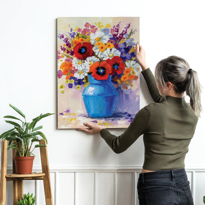 Art Street Stretched On Frame Canvas Painting Multi Color Flower Bunch Art For Living Room, Decorative Home & Wall Décor Abstract Art (Size: 16x22 Inch)