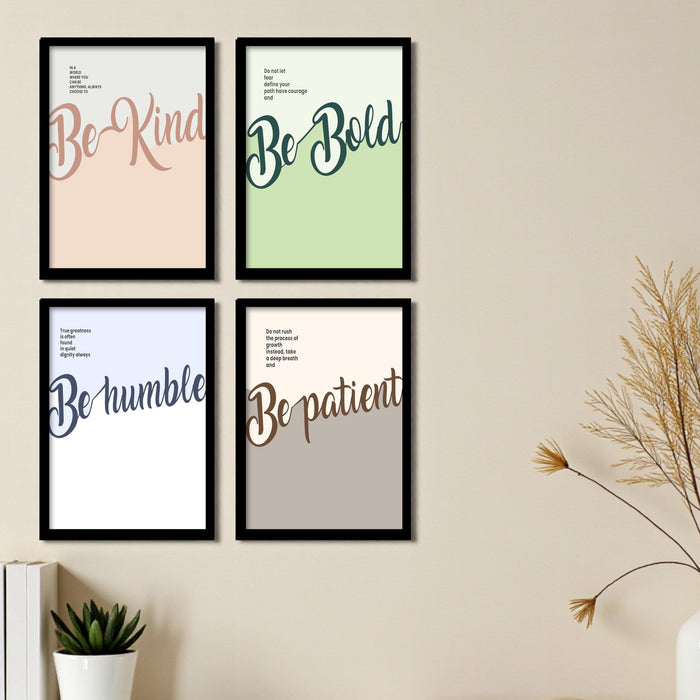Be Kind Be Bold Be Humble Be Patient Framed Wall Art Set of 4 | Motivational Quote Prints for Home, Office & Study Room Décor, 23x32 cm