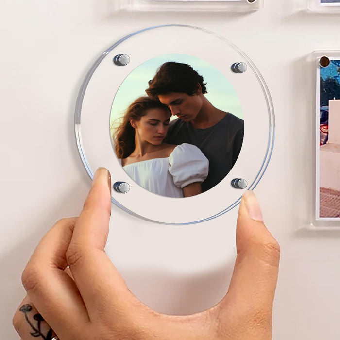 Acrylic Magnetic Picture Photo Frames 9x9 Cm Set of 2, Custom Acrylic Refrigerator, Round Shape Fridge Magnetic Photo Frames.