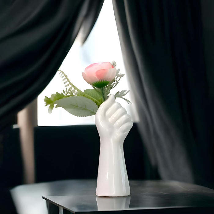 Hand Shape Ceramic Vase for Home Dcor, White (2.5x6.5 Inch), Flowers Not Included.