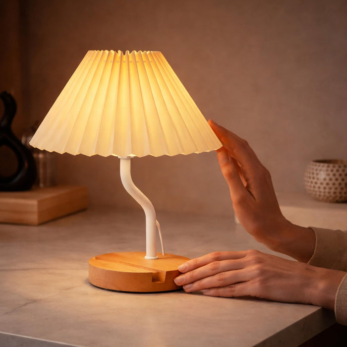 Decorative Bedside Table Lamp With Phone Holder Night Light Desk Side Table Warm White Conical Lamps For Living Room Bedroom 13x24 cm (With LED Light)