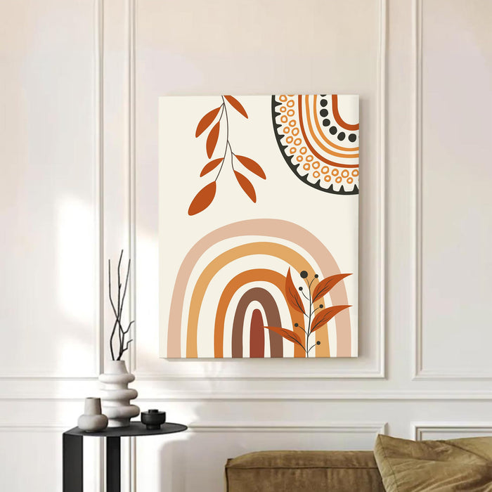 Abstract Rainbow botanical leafs Stretched Canvas Wall Art Modern Boho Illustration Painting for Home & Office Wall Decor, (16x22 Inch)