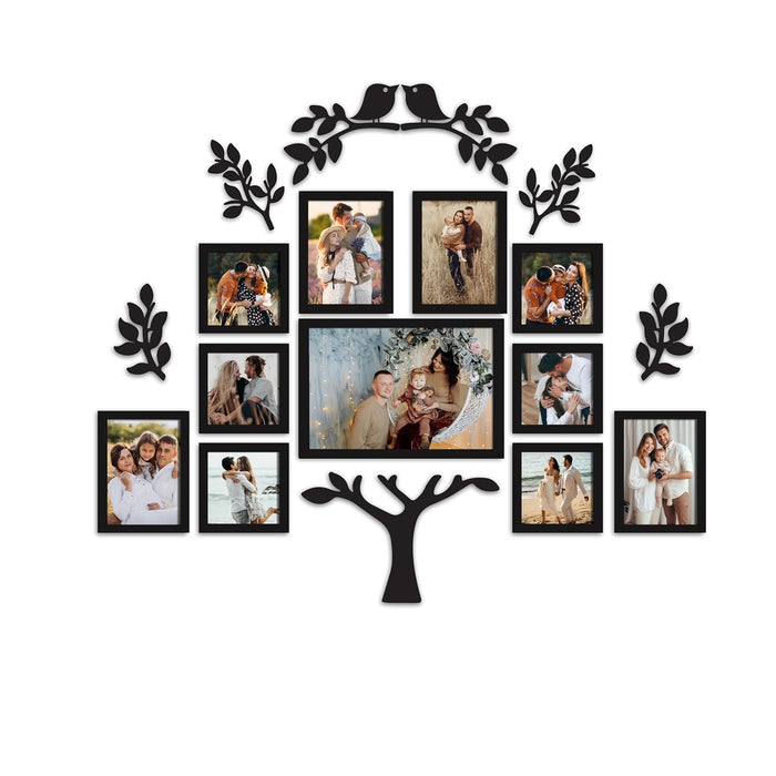 Family Tree Wall Photo Frame Set Pack of 11 with 9 MDF Cutouts for Home Decoration Wall Photo Frame Collage for Living Room Bedroom