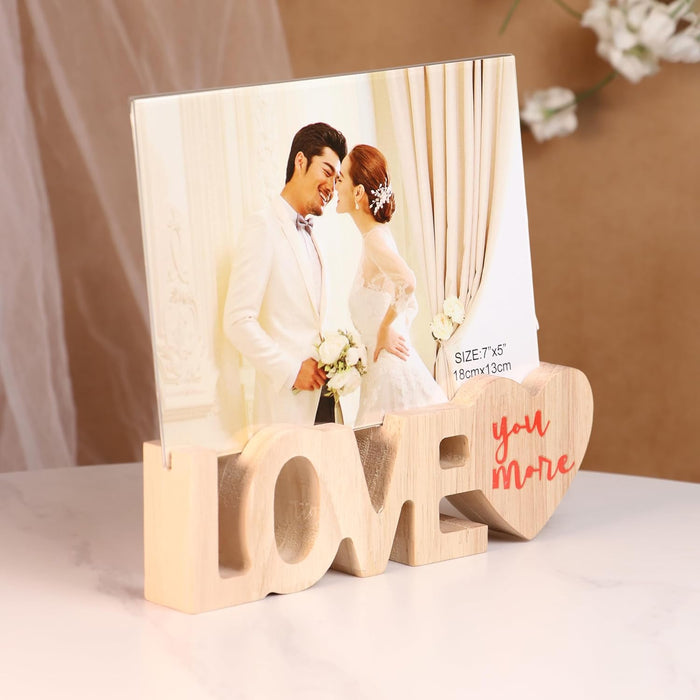 Couples Photo Frame Creative Wooden Love Cutout with High Definition Glass for Table Stand Table Top Picture Frame, 13x18 cm