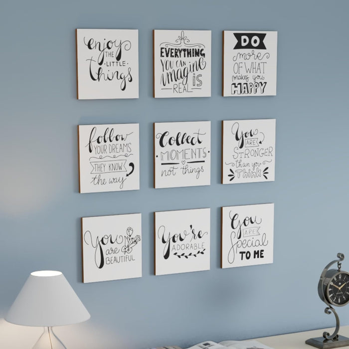 Art Street MDF Motivational Quotes Wall Art Print, Modern Square Wall Plate, Decorative Home Décor for Living Room, Bedroom & Office (Set of 9, Size: 7.65x7.65 Inch)